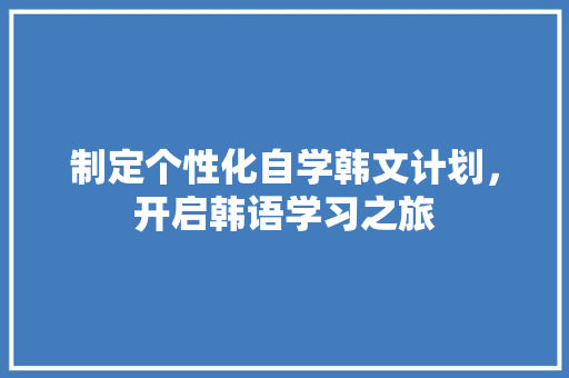 制定个性化自学韩文计划，开启韩语学习之旅