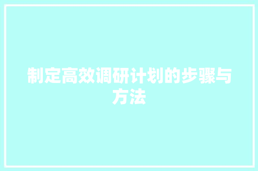 制定高效调研计划的步骤与方法