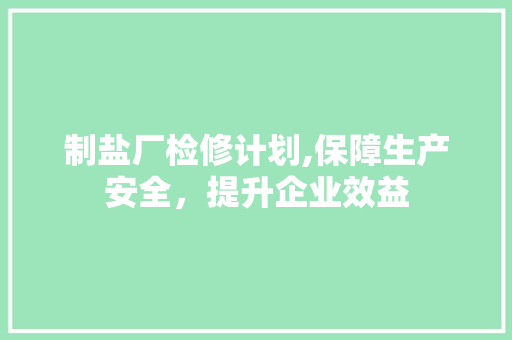 制盐厂检修计划,保障生产安全，提升企业效益 会议纪要
