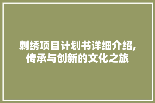 刺绣项目计划书详细介绍,传承与创新的文化之旅