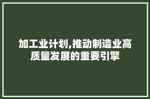加工业计划,推动制造业高质量发展的重要引擎