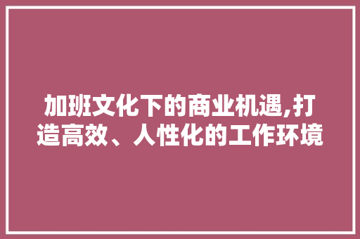加班文化下的商业机遇,打造高效、人性化的工作环境
