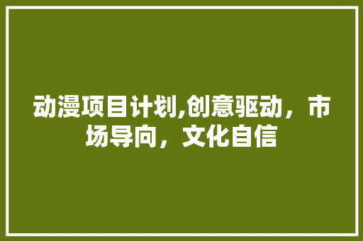 动漫项目计划,创意驱动，市场导向，文化自信