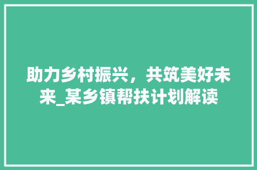 助力乡村振兴，共筑美好未来_某乡镇帮扶计划解读