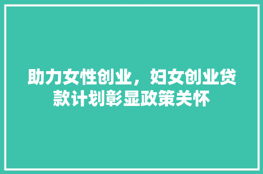 助力女性创业，妇女创业贷款计划彰显政策关怀