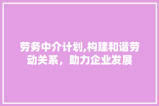 劳务中介计划,构建和谐劳动关系，助力企业发展