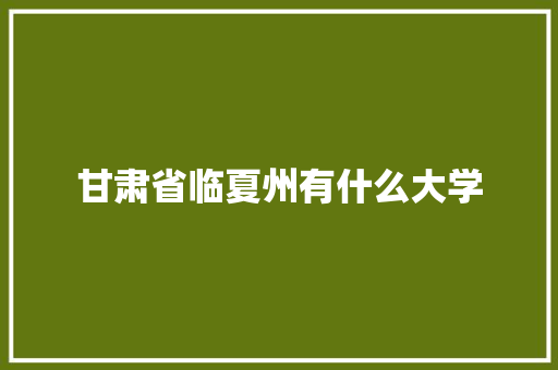 甘肃省临夏州有什么大学