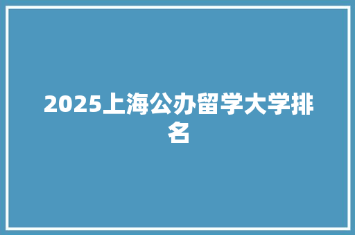 2025上海公办留学大学排名
