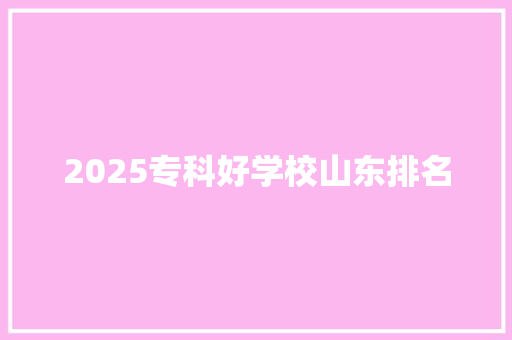2025专科好学校山东排名