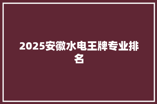 2025安徽水电王牌专业排名