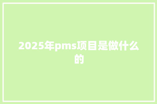 2025年pms项目是做什么的