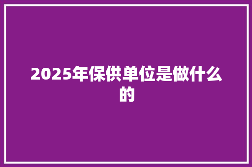 2025年保供单位是做什么的