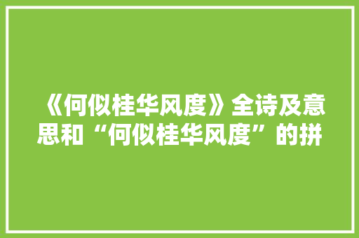 《何似桂华风度》全诗及意思和“何似桂华风度”的拼音注释