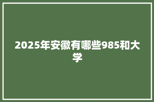 2025年安徽有哪些985和大学