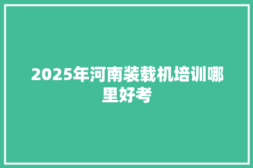 2025年河南装载机培训哪里好考
