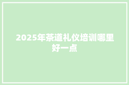 2025年茶道礼仪培训哪里好一点