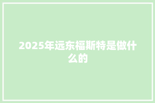 2025年远东福斯特是做什么的