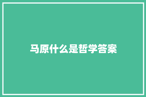 马原什么是哲学答案