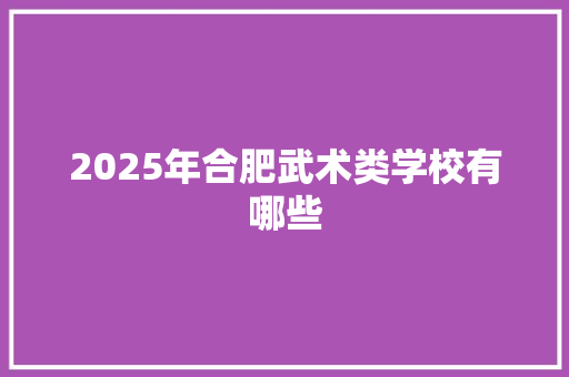 2025年合肥武术类学校有哪些