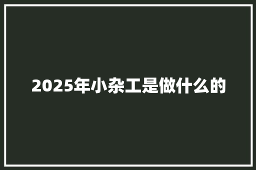 2025年小杂工是做什么的