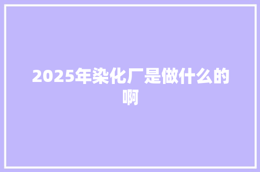 2025年染化厂是做什么的啊