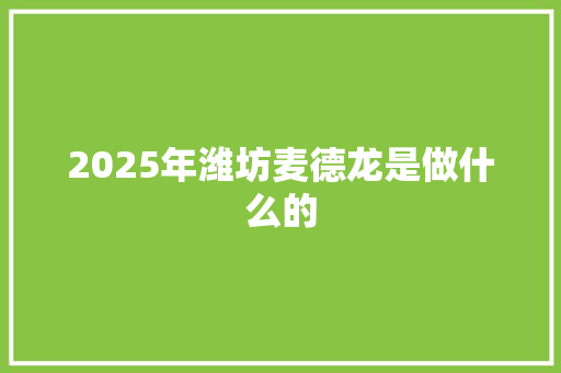 2025年潍坊麦德龙是做什么的
