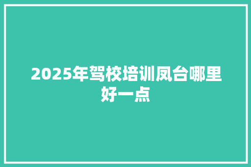 2025年驾校培训凤台哪里好一点