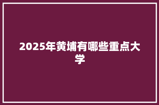 2025年黄埔有哪些重点大学