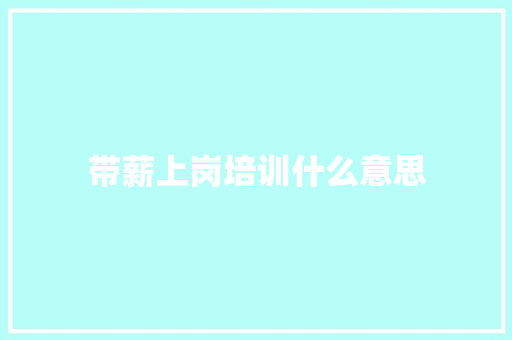 带薪上岗培训什么意思