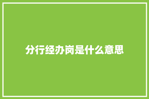 分行经办岗是什么意思