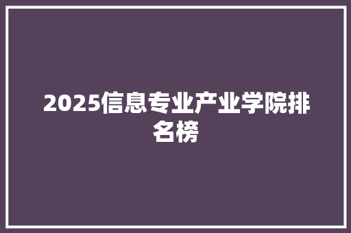 2025信息专业产业学院排名榜