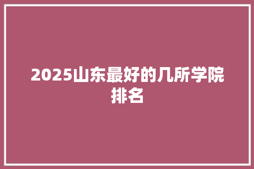 2025山东最好的几所学院排名