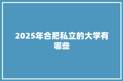 2025年合肥私立的大学有哪些