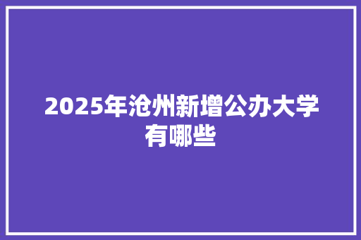 2025年沧州新增公办大学有哪些