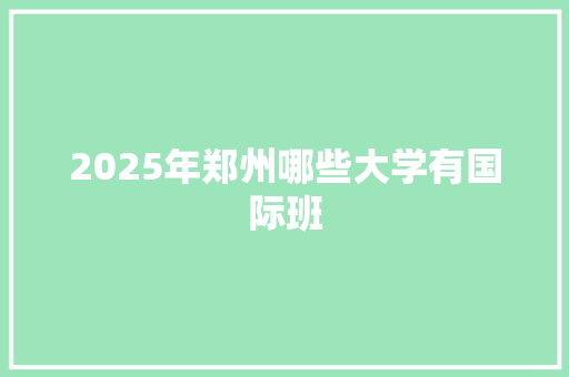 2025年郑州哪些大学有国际班