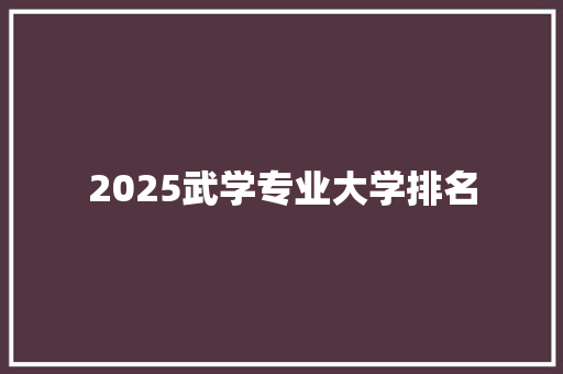 2025武学专业大学排名