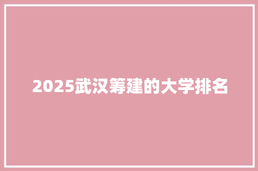 2025武汉筹建的大学排名
