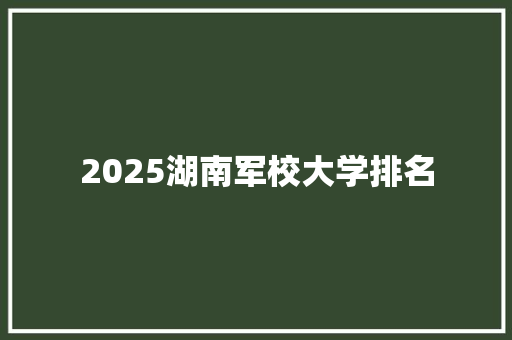2025湖南军校大学排名