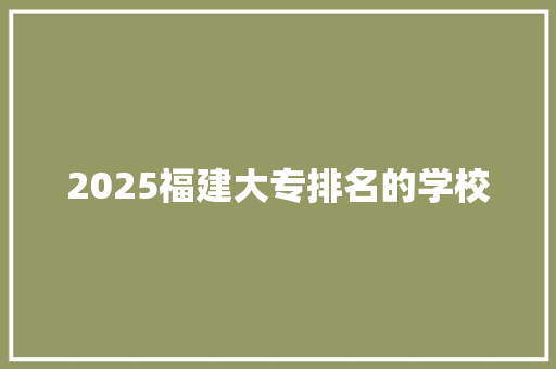 2025福建大专排名的学校