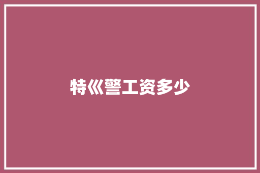 特巛警工资多少