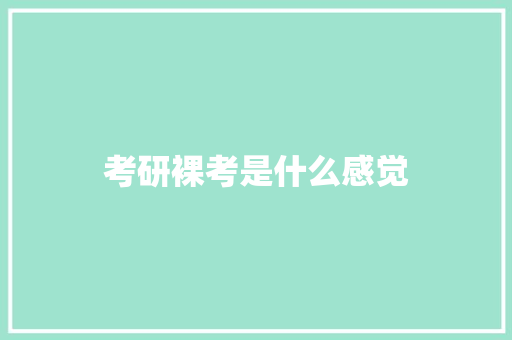 考研裸考是什么感觉
