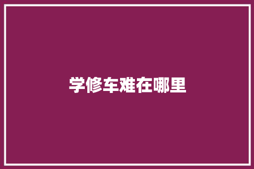 学修车难在哪里
