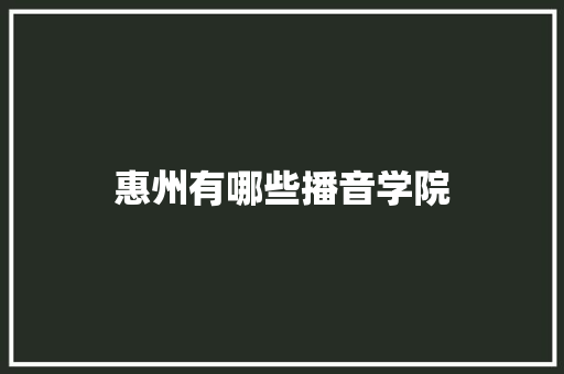 惠州有哪些播音学院