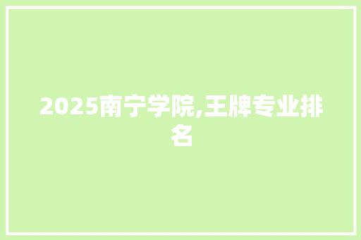 2025南宁学院,王牌专业排名 项目报告