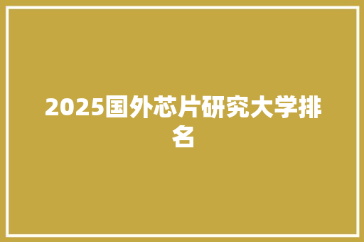 2025国外芯片研究大学排名
