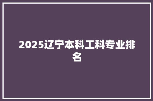 2025辽宁本科工科专业排名