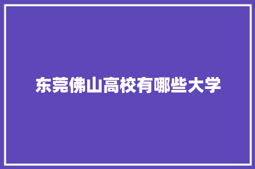东莞佛山高校有哪些大学