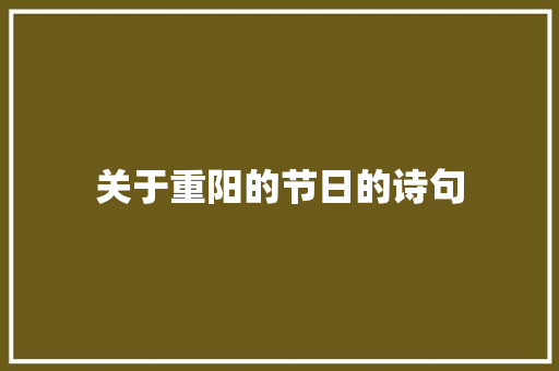 关于重阳的节日的诗句