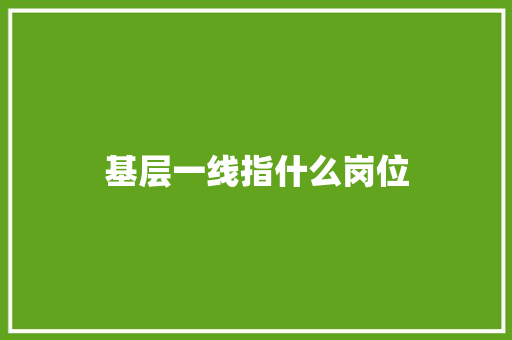 基层一线指什么岗位
