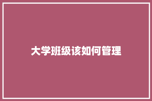 大学班级该如何管理